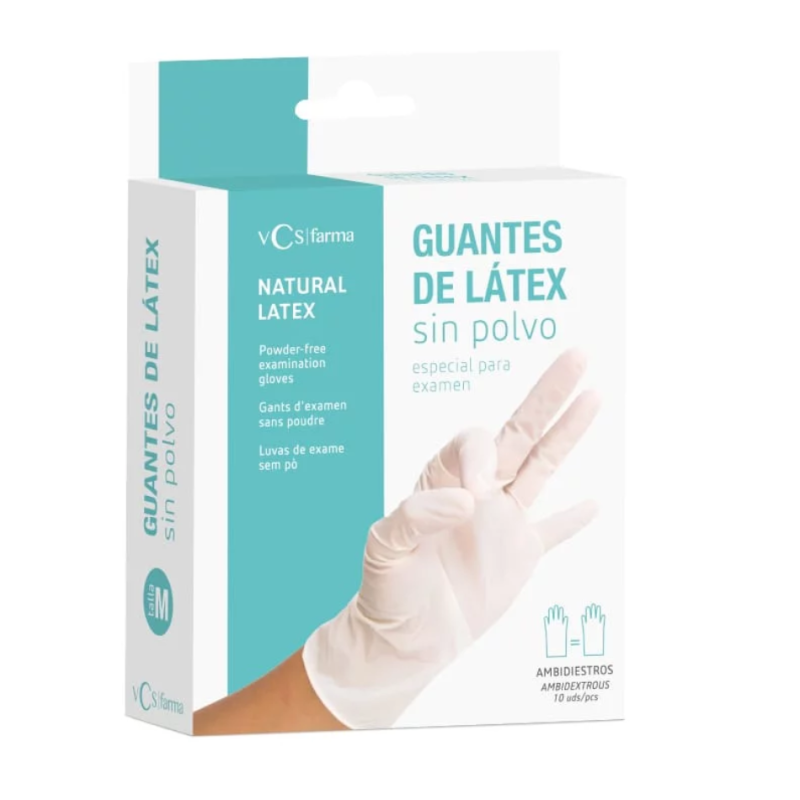 Guantes de Látex Sin Polvo VCS Farma Talla M 10 Unidades