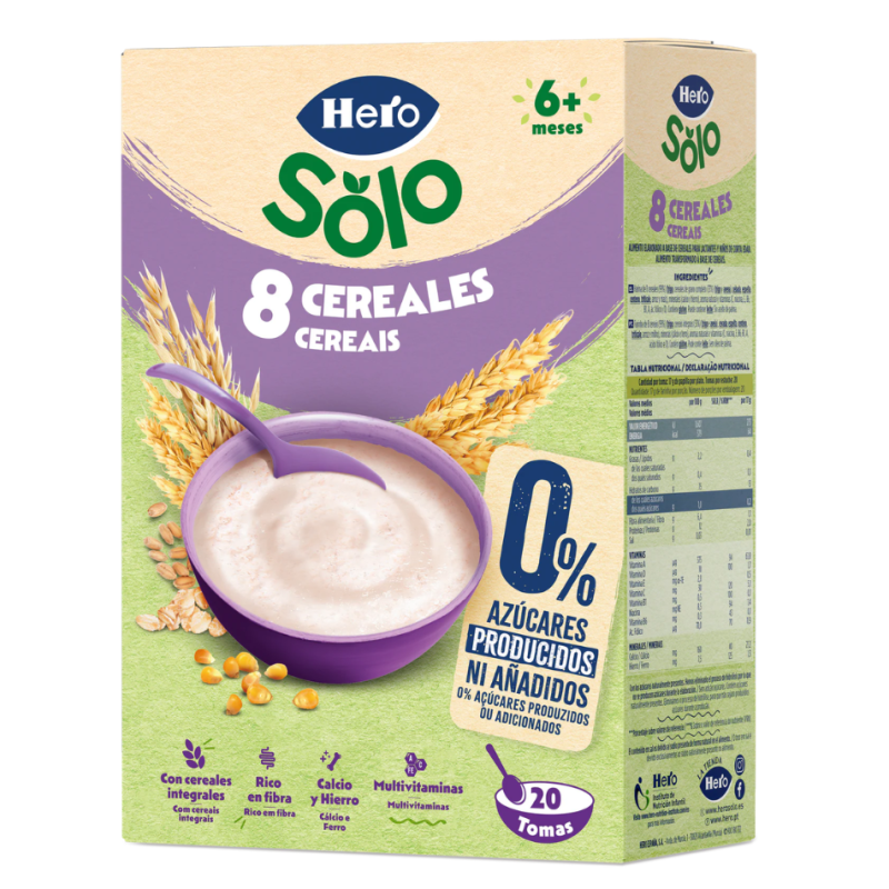 Hero 8 Cereales 340 g | Papilla Infantil de Cereales para
