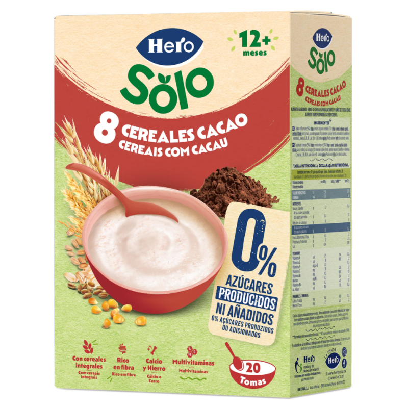 Hero 8 Cereales con Cacao 340 g | Papilla Infantil con