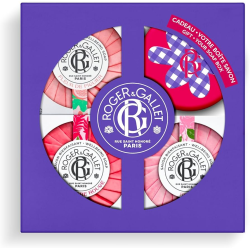 Roger & Gallet trío de jabones perfumados Fleur de Figuier, Gingembre Rouge y Rose con jabonera de regalo