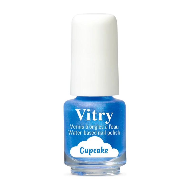Esmalte de uñas infantil Vitry al agua Cupcake, frasco azul brillante