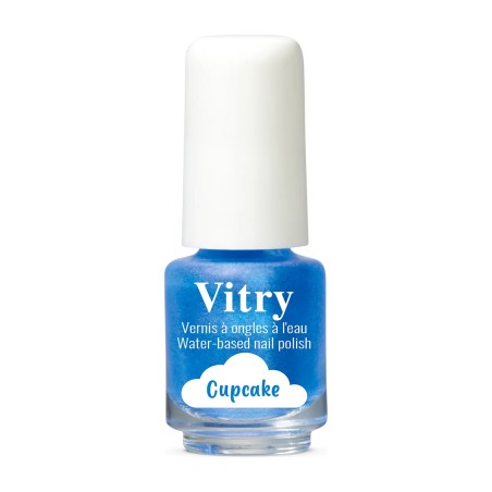 Esmalte de uñas infantil Vitry al agua Cupcake, frasco azul brillante