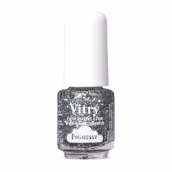 Esmalte de uñas infantil Vitry al agua Princesse, frasco plateado con purpurina