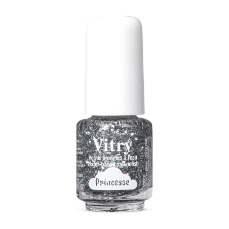 Esmalte de uñas infantil Vitry al agua Princesse, frasco plateado con purpurina