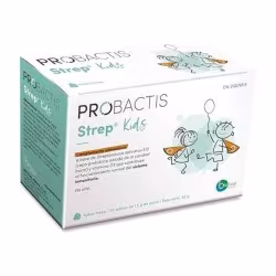 Probactis Strep Kids de Biotical Health, envase de 30 sobres de 1,5 g de polvo con sabor a fresa