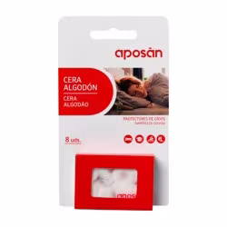 Blíster de tapones de oídos Aposán de cera con cubierta de algodón, envase de 8 unidades