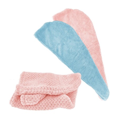 Toalla turbante de microfibra para el pelo, en rosa y azul