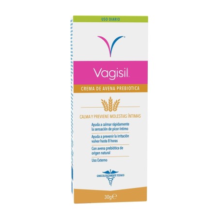 Caja de Vagisil crema de avena prebiótica, tubo de 30 g