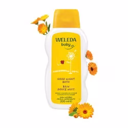 Bote de Weleda baby baño buenas noches con caléndula y lavanda, 200 ml
