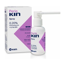 Caja y frasco de PerioKIN Spray 40 ml con clorhexidina al 0,20 %