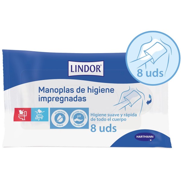 Lindor Manoplas de Higiene 8 Manoplas – Manoplas humedecidas para limpieza corporal