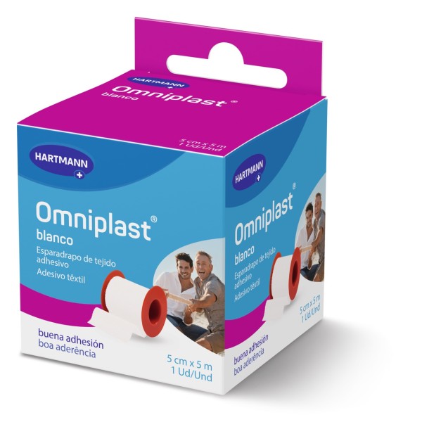 Esparadrapo Hipoalergico Omniplast Tejido Resistente 5 M X 5 Cm Color Blanco