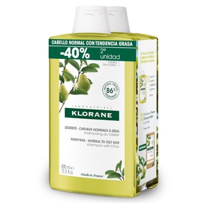 KLORANE CHAMPU A LA CIDRA CABELLOS NORMALES A GRASOS DUPLO 2ª UND -40%