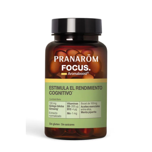 Aromaboost Focus Pranarôm | Concentración y Memoria Natural | 60 Cápsulas