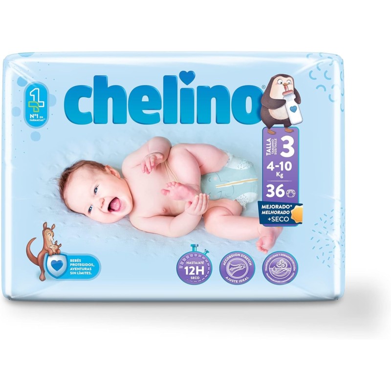 Chelino Talla 3 (4–10 kg) – 36 Pañales | Comodidad y