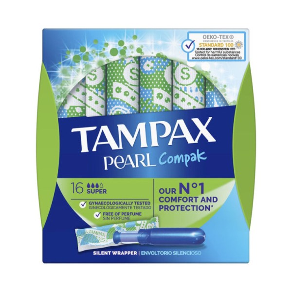 Tampax Compak Pearl Súper 16 Uds | Protección para Flujo