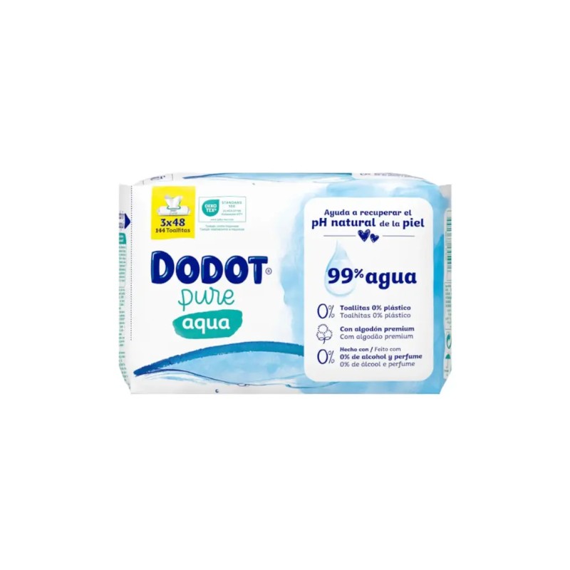 Dodot Aqua Pure 3x48 Toallitas | 99% Agua | Plastic Free |