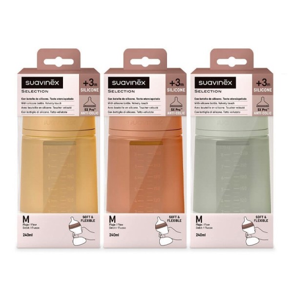 Biberón Suavinex Silicona Intense Colour +3M 240 ml