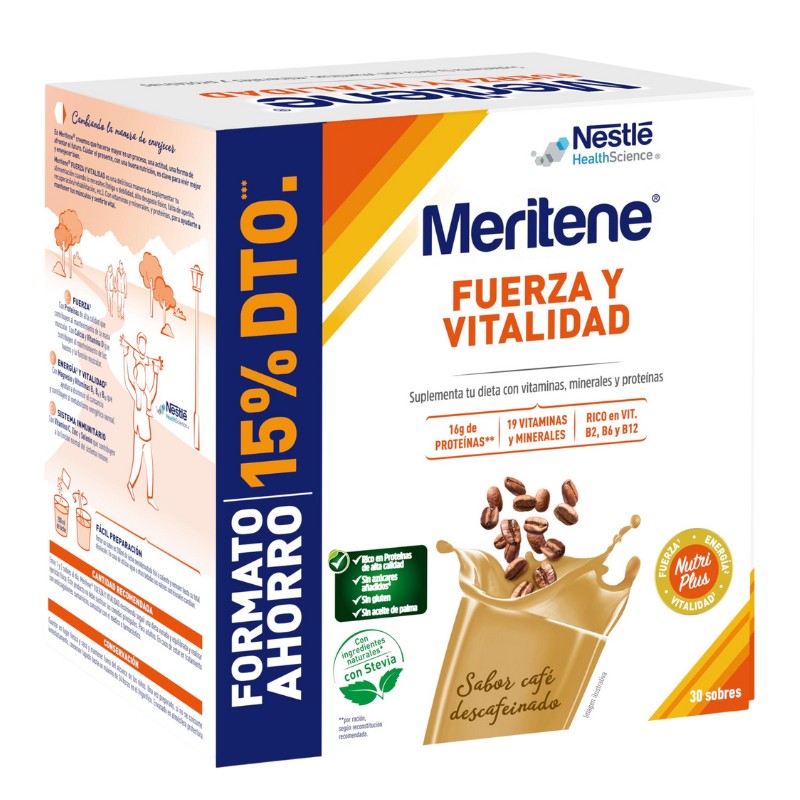 Meritene Café Descafeinado | Pack 30 Sobres | Fuerza y