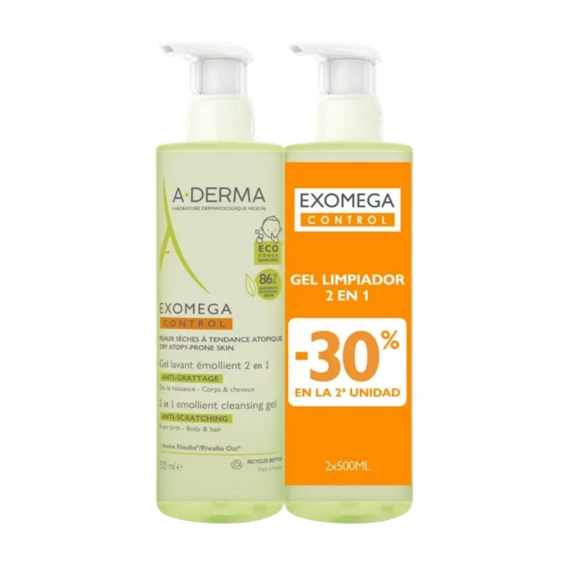 A-Derma Exomega Control Gel 2en1 – Pack 30 % descuento 2.ª unidad