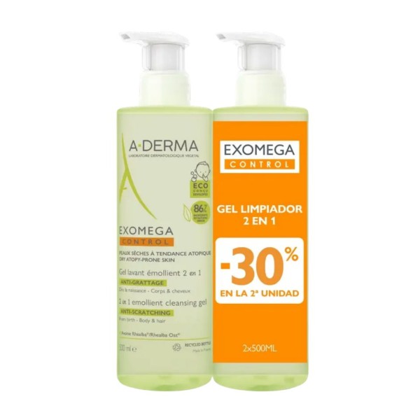 A-Derma Exomega Control Gel 2en1 – Pack 30 % descuento 2.ª unidad