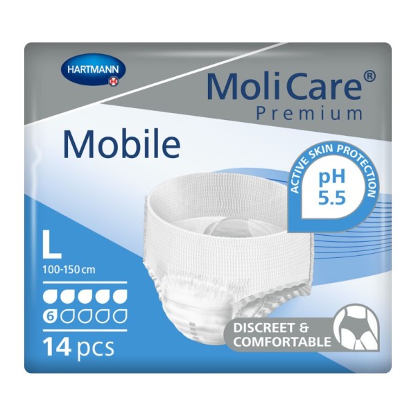 MoliCare Premium Mobile Absorb Inc Orina Ligera con Slip – 14 unidades Talla L 6 gotas Azul