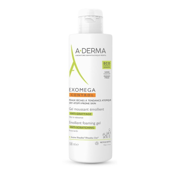 A-Derma Exomega Control Gel Limpiador Emoliente – 500 ml | Piel seca y atópica