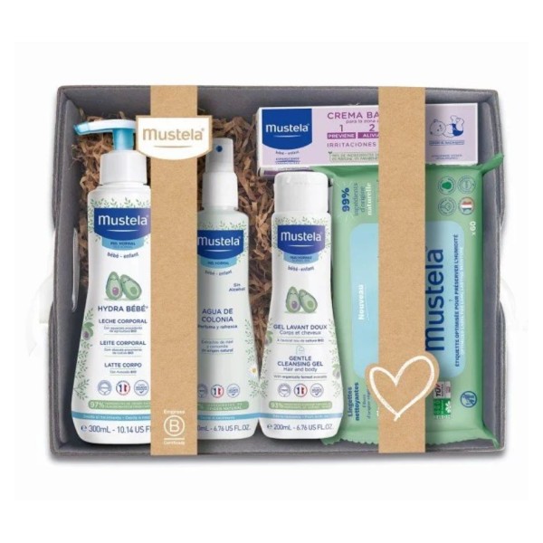 Mustela Canastilla Gris Toallitas + Gel + Leche + Agua de Peinar + Bálsamo