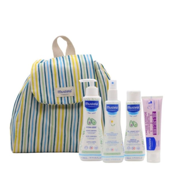 Mustela Mochila Little Moments Rayas (Leche + Gel + Agua de Peinar + Bálsamo)