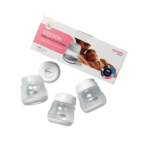 Aposan Maternity Biberón para Leche Materna 3 Unidades 150 ml – Pack almacenar y alimentar