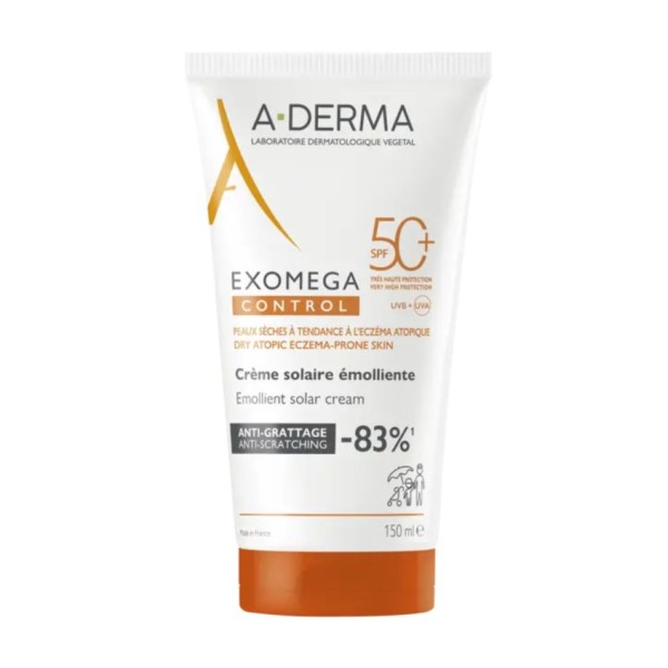 A-Derma Exomega Control Crema Solar Emoliente SPF50+ 150 ml – Protección ultra alta para piel seca, sensible o atópica