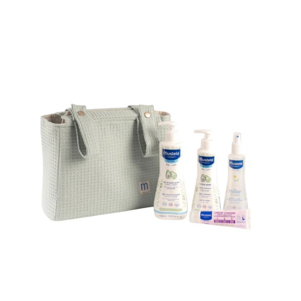 Bolsa Paseo Mustela Rosa/Verde | Gel, Leche, Agua y Bálsamo