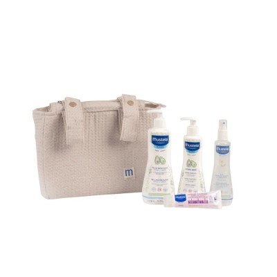 Bolsa Paseo Mustela Rosa/Verde | Gel, Leche, Agua y Bálsamo