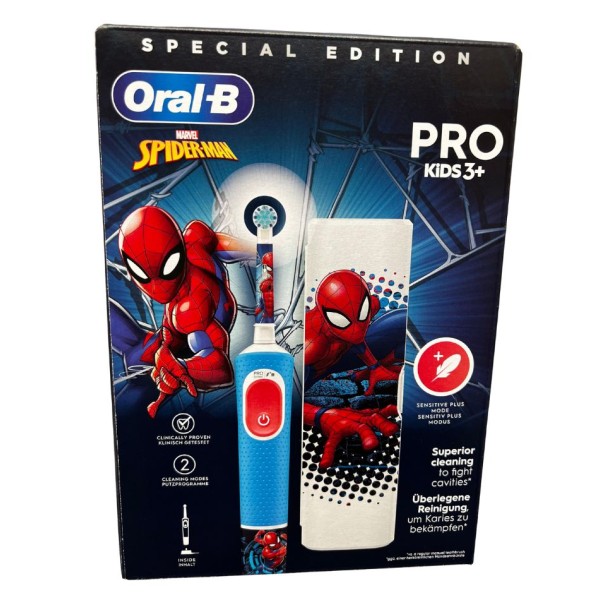 Oral-B Kids Spiderman Cepillo Eléctrico Infantil + Estuche de Viaje – Limpieza dental divertida y eficaz