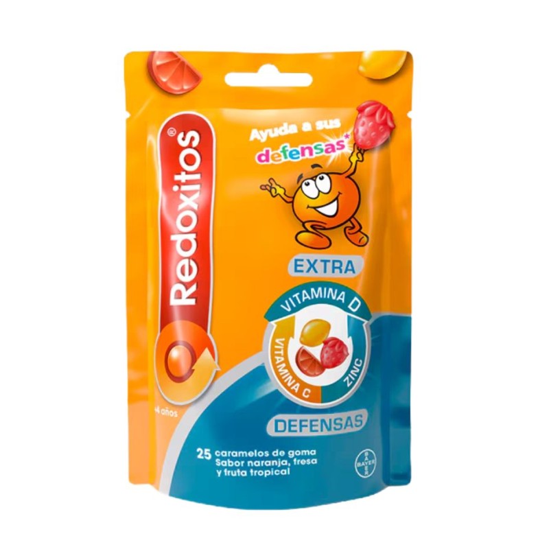 Redoxitos Extra Defensas 25 Caramelos Goma – Vitamina C + D + Zinc Sabor Naranja/Fresa/Fruta Tropical