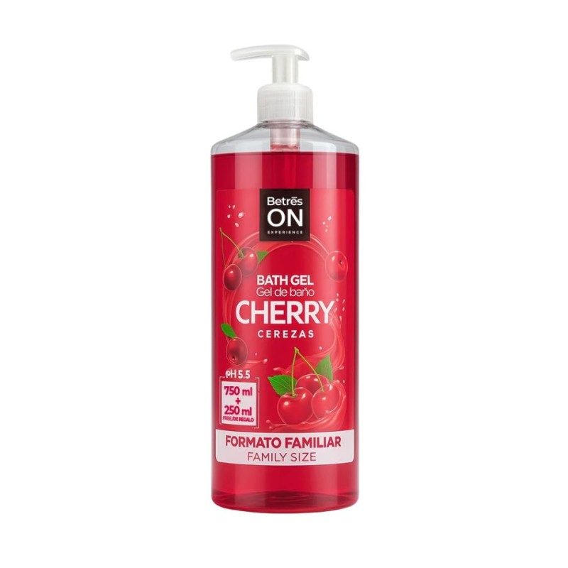 Betres On Gel Ducha Cereza 1 L – Gel de baño con fragancia de cereza y fórmula suave
