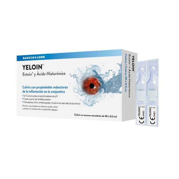 Yeloin Colirio 30 monodosis 0,5 ml – Ectoina 2% & Ácido Hialurónico 0,2% para irritación ocular