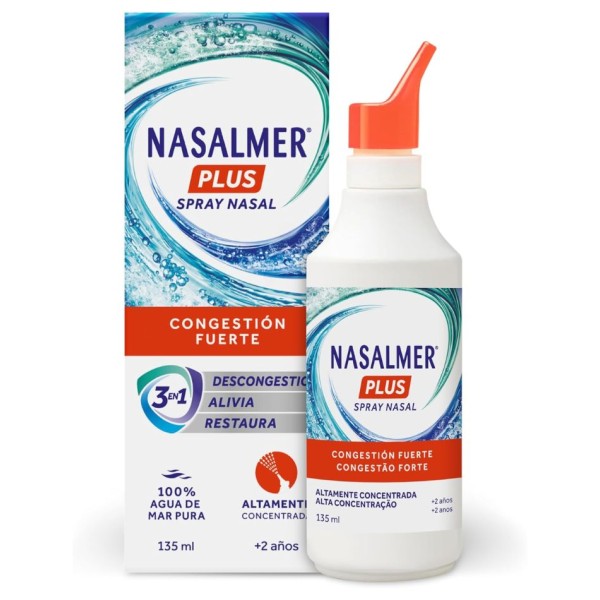 Nasalmer Plus Spray Nasal 135 ml – Solución Hipertónica de Agua de Mar para Congestión Fuerte
