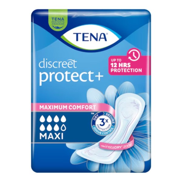 TENA Discreet Maxi 12 Unidades – Compresas para pérdidas de orina moderadas-altas
