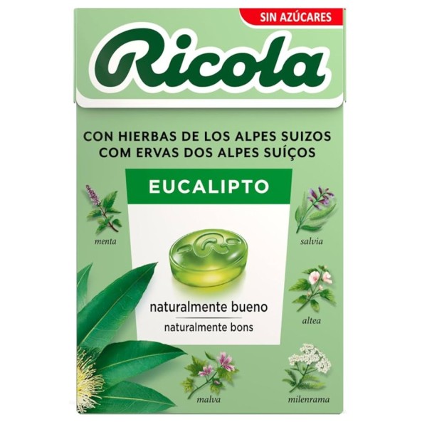 Ricola Caramelos Sin Azúcar 50 g – Sabor Eucaliptus, frescor intenso para garganta y nariz