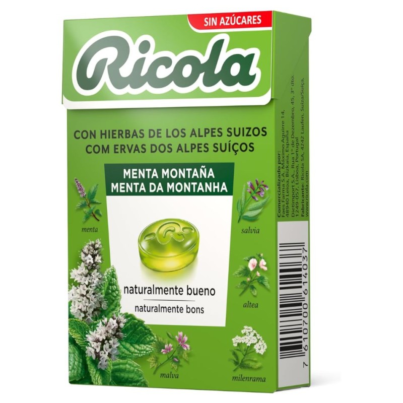 Ricola Caramelos Sin Azúcar 50 g – Sabor Menta Montaña, Caramelos Balsámicos Sin Azúcar