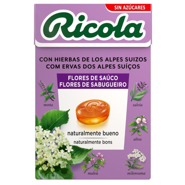 Ricola Caramelos Sin Azúcar 50 g – Sabor Flor de Saúco, Caramelos Balsámicos Sin Azúcar