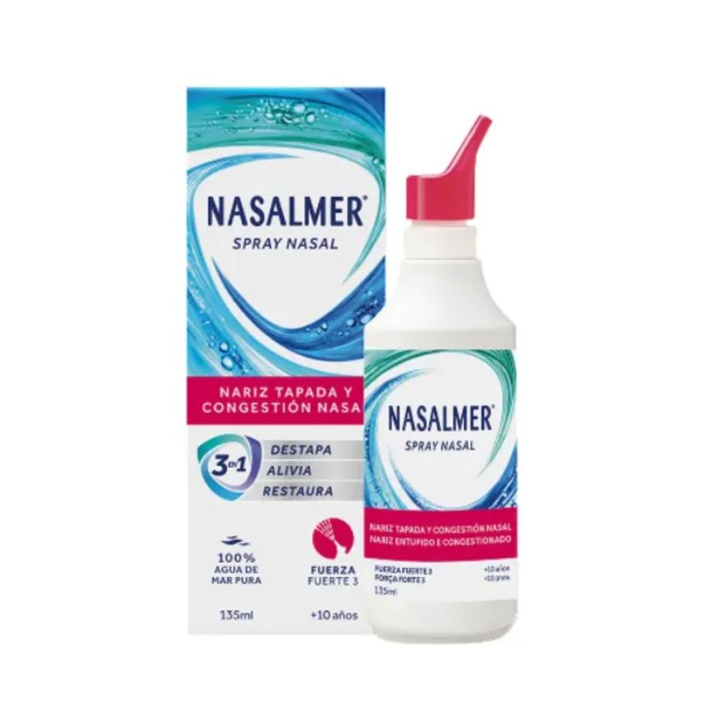 NASALMER Fuerza Fuerte 3 135 ml – Spray nasal hipertónico para congestión intensa