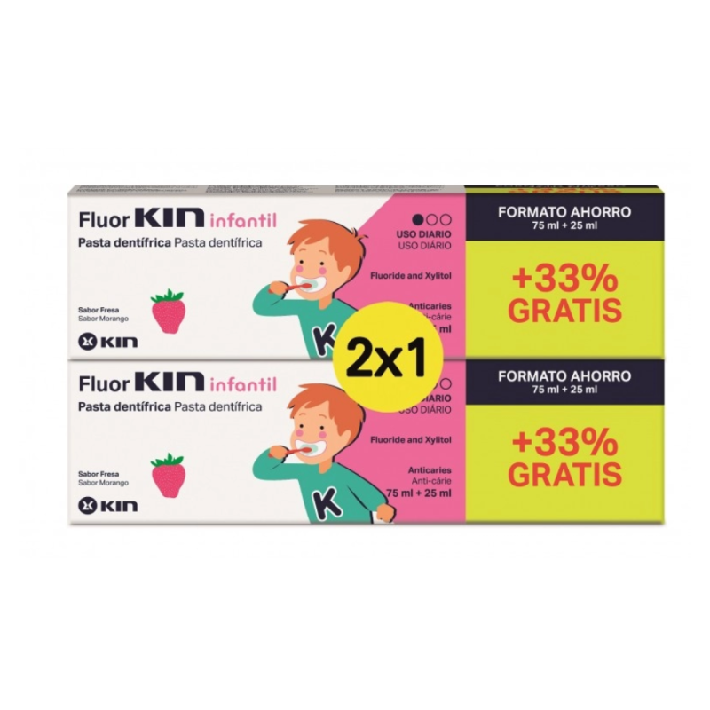 Fluorkin Infantil Pasta Dentífrica 75 + 25 ml 2×1 – protección anticaries para niños