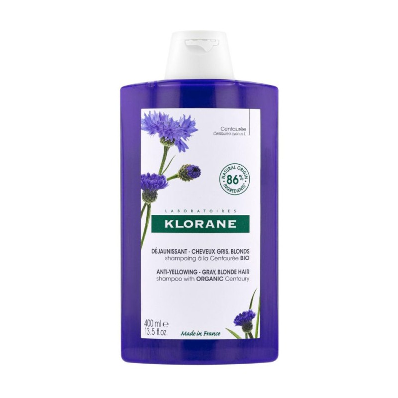 Klorane Champú a la Centaurea BIO 400 ml – anti-amarilleo para cabellos grises y rubios