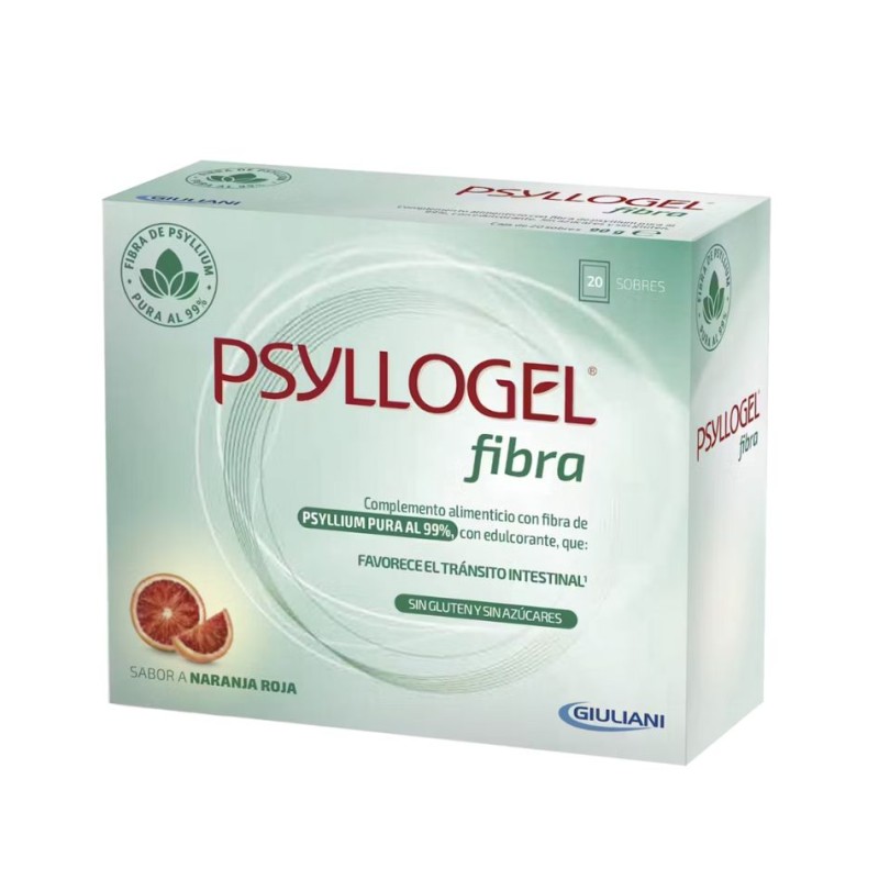 Psyllogel Fibra 20 sobres 4,3 g sabor naranja roja – complemento de fibra para el tránsito intestinal