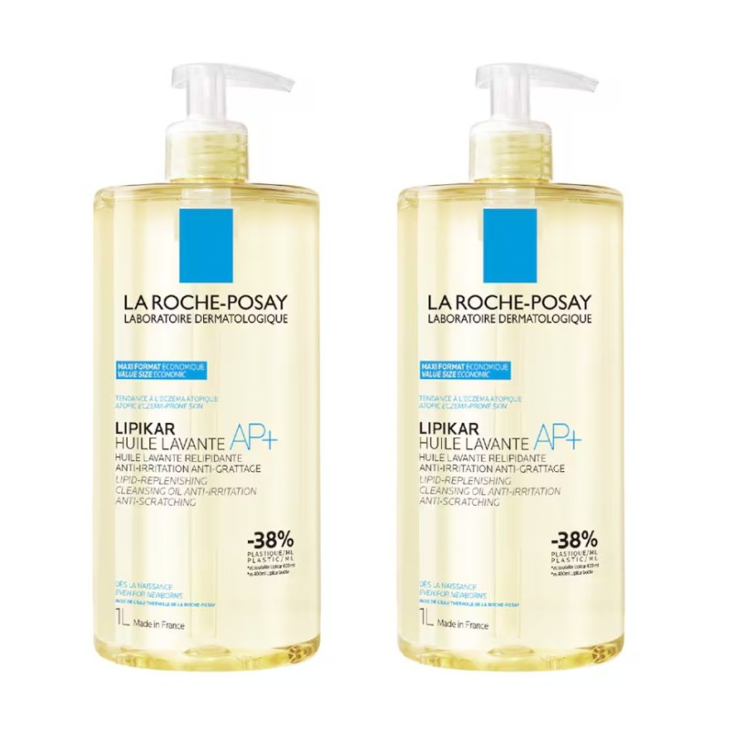 La Roche-Posay Lipikar Huile Lavante AP+ Duplo 1000 ml + 1000 ml – Aceite limpiador relipidizante para piel seca y sensible
