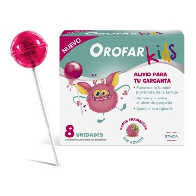 Orofar Kids 8 Piruletas Sabor Frambuesa – Complemento alimenticio para irritación de garganta