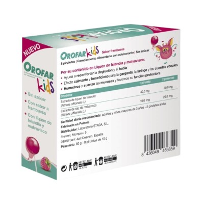 Orofar Kids 8 Piruletas Sabor Frambuesa – Complemento alimenticio para irritación de garganta
