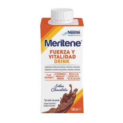Meritene Fuerza y Vitalidad Drink 6 x 180 ml Sabor Chocolate – Complemento nutricional listo para tomar